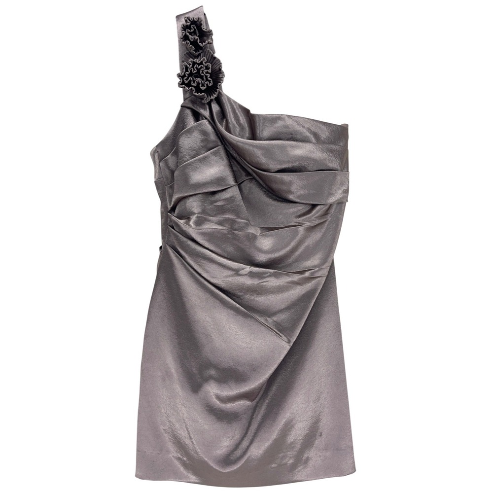 Phoebe Couture Purple One Shoulder Cocktail Dress 8 Ruched Rosette Lined